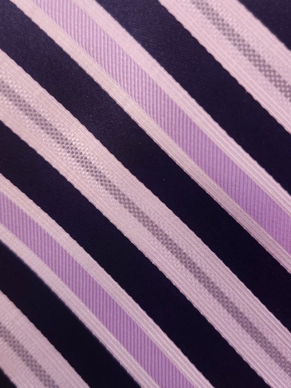 Beau Brummel Soho Pink, White, Black Striped Handmade 100% Silk Repp Tie - Picture 3 of 6